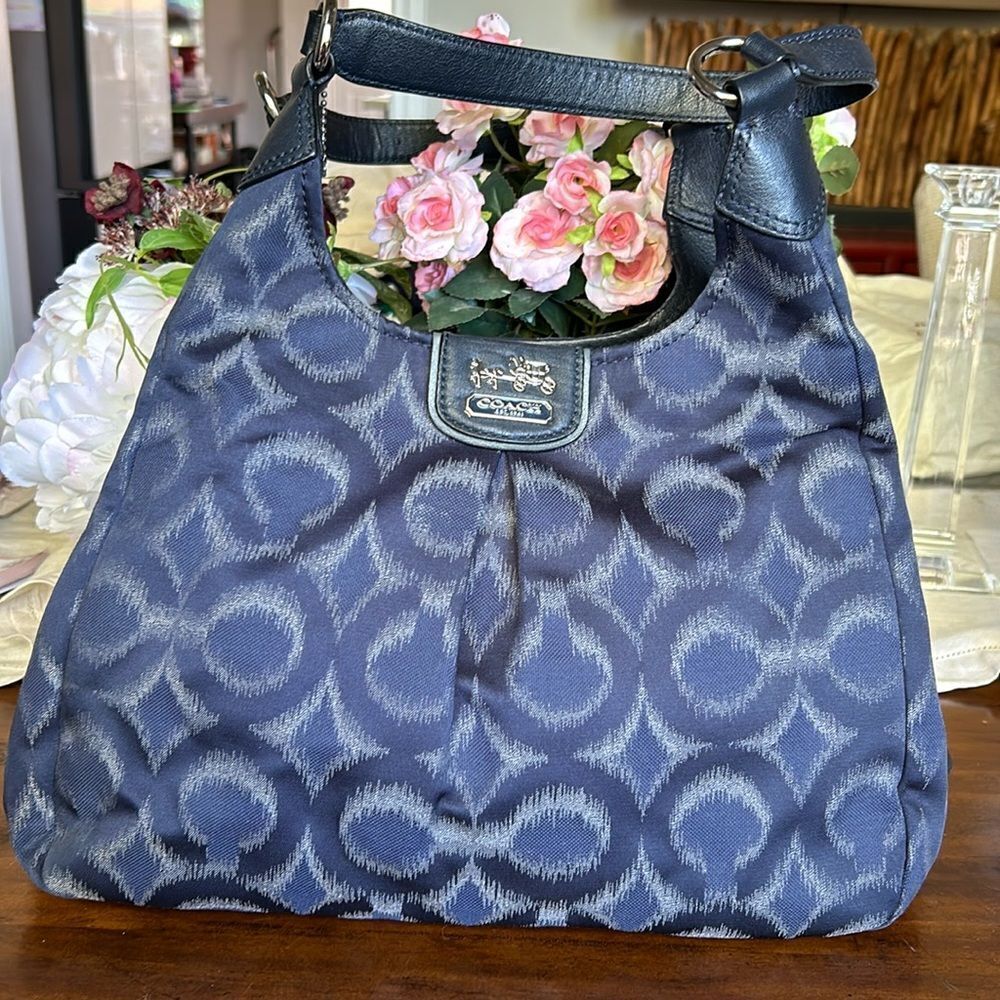 Coach Madison Phoebe Tumbled Blue Logo 3 section Navy lining inside and dust bag
